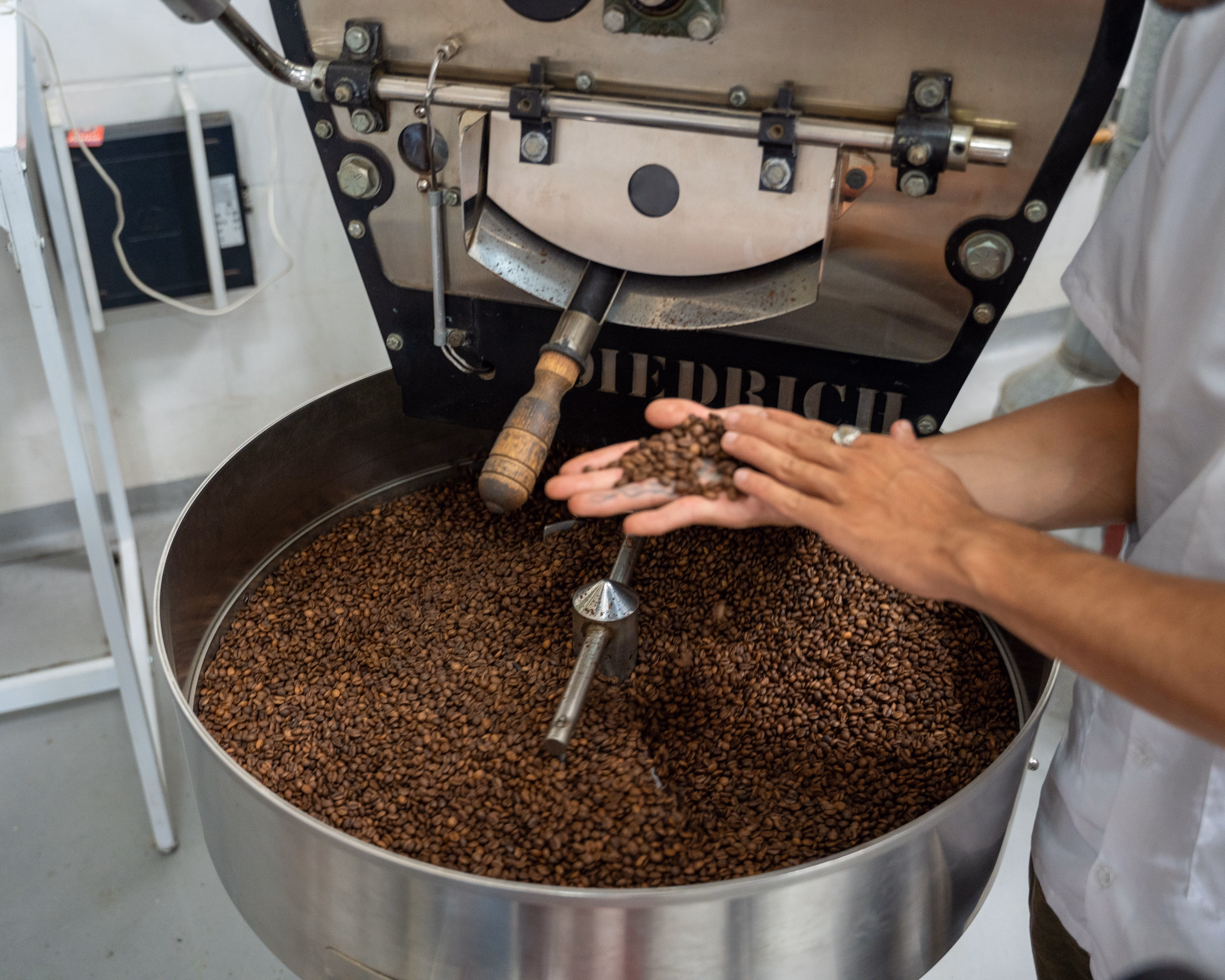 Coffee roasting machine, close up