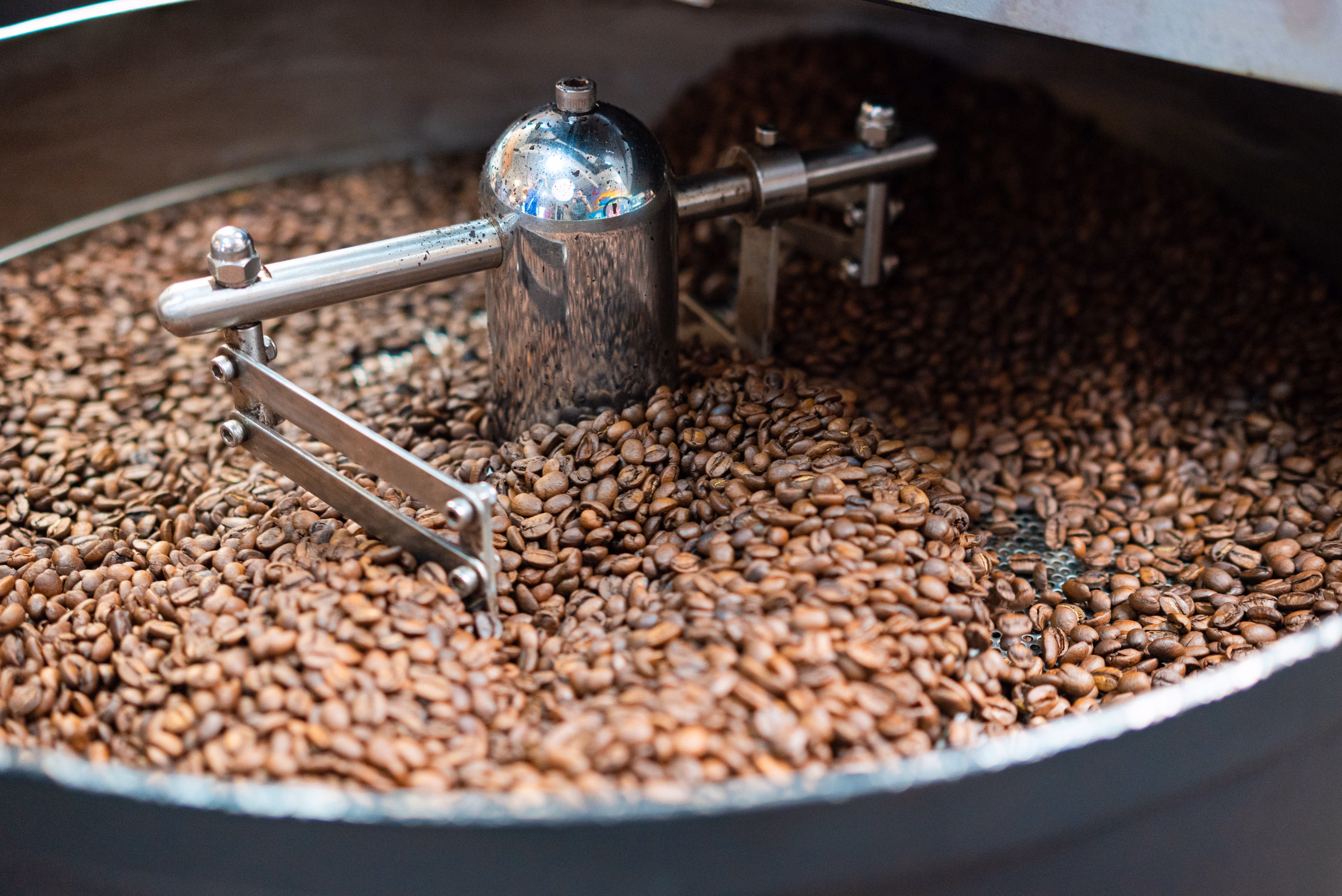 Coffee beans in a roasting machine