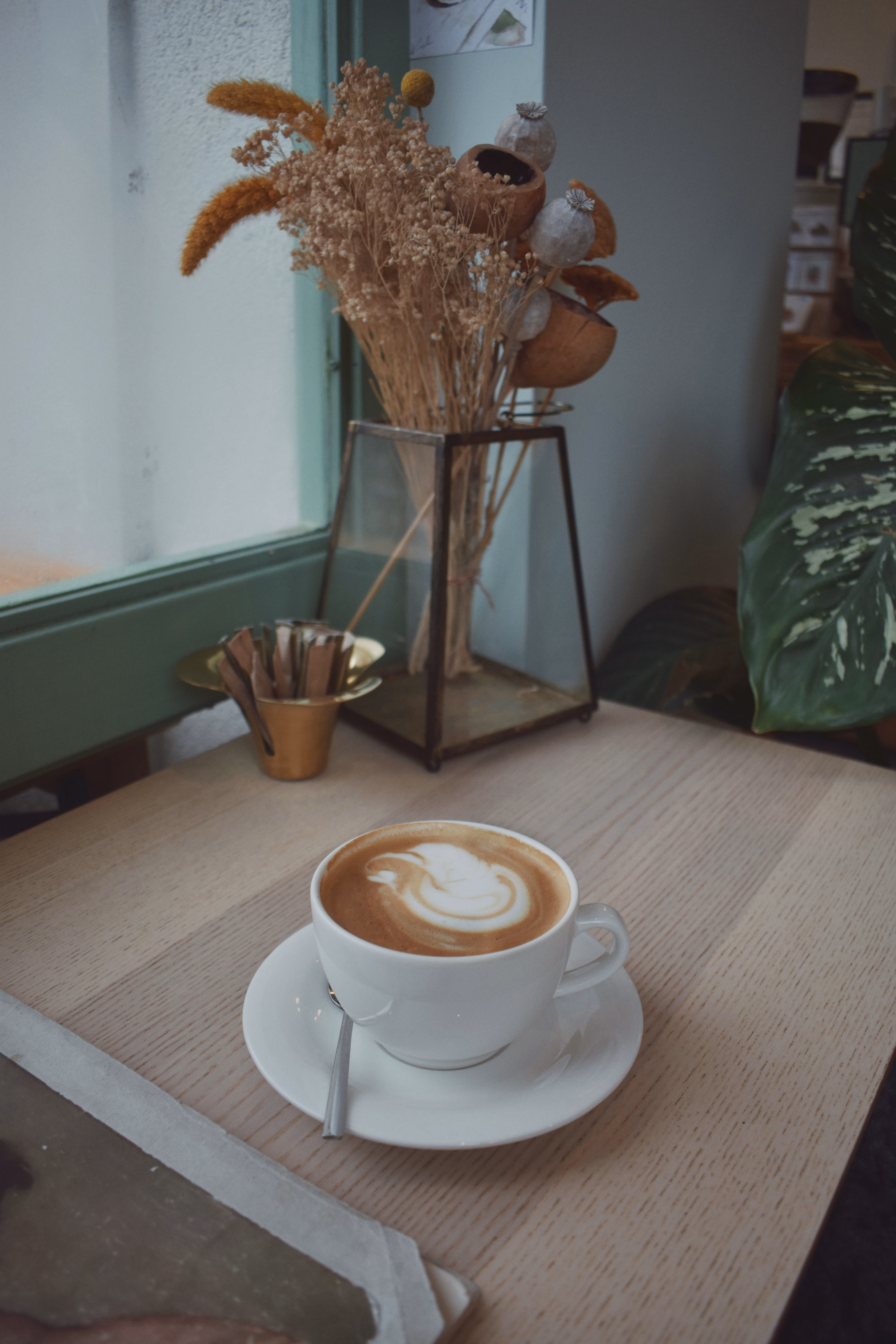 Warm espresso with latte art