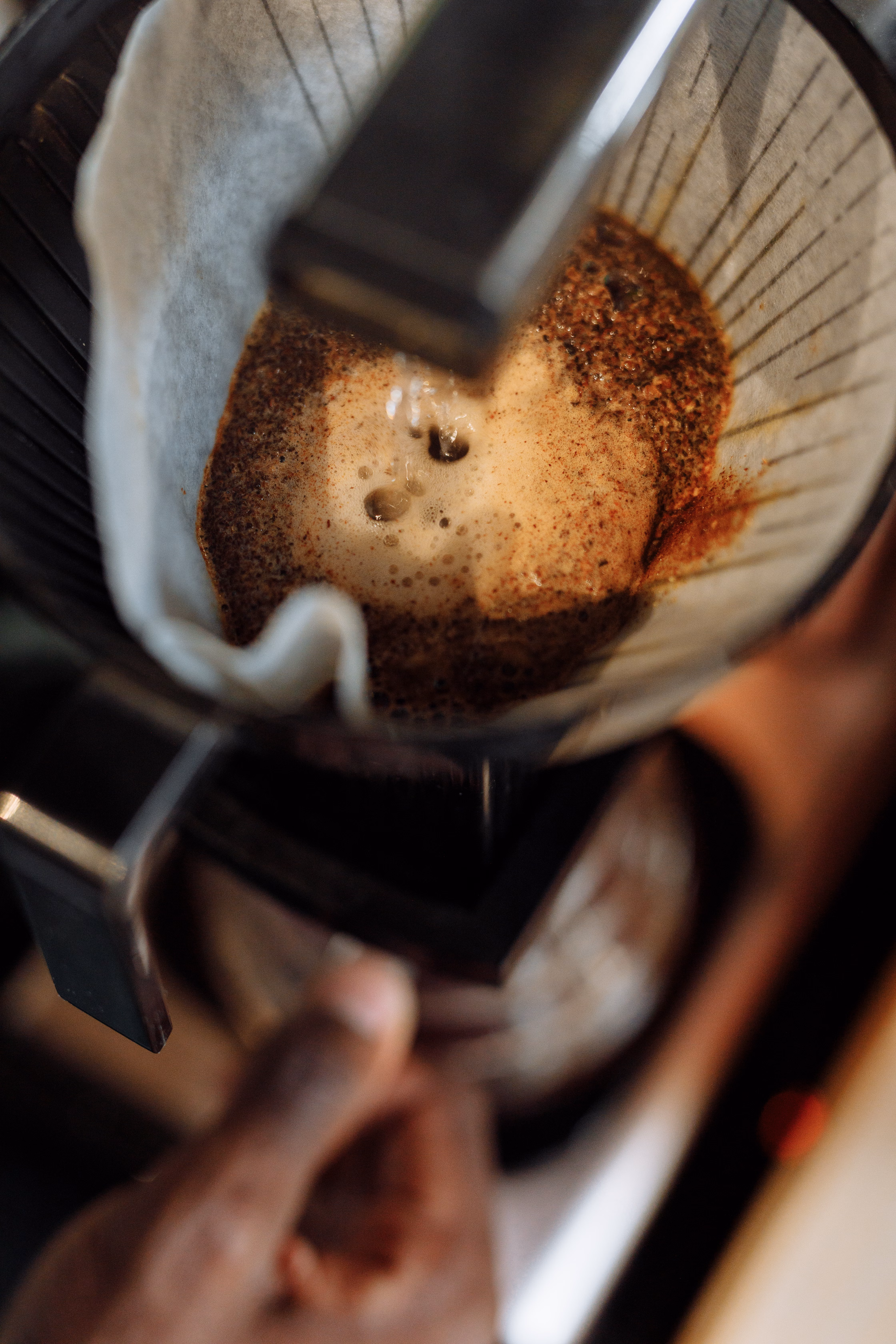 Coffee brewing in a filter, close up